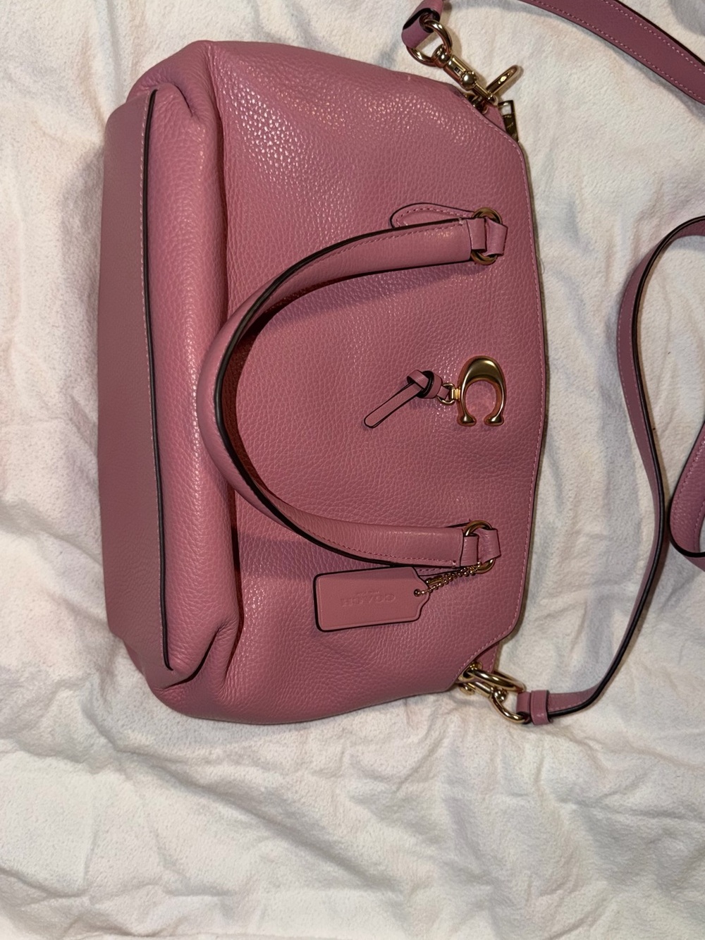 Coach Pink Pebbled Leather Satchel with Gold Hardware